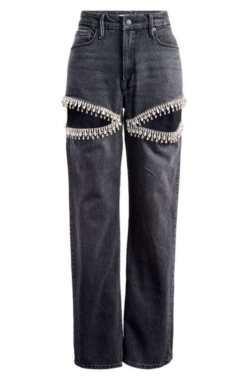 Good American Good Icon Crystal Embellished Cutout Straight Leg Jeans In Black376