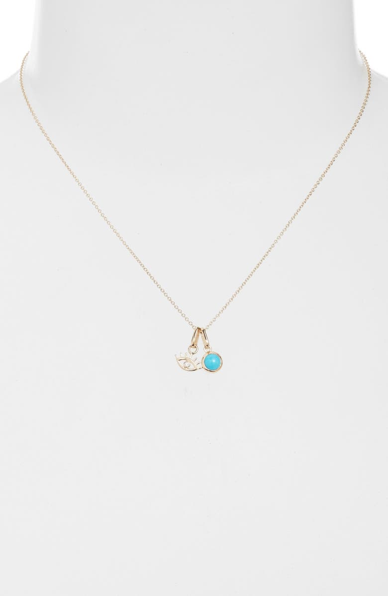 Anzie x Mel Soldera Lash Diamond Evil Eye Charm Necklace, Alternate, color, Turquoise