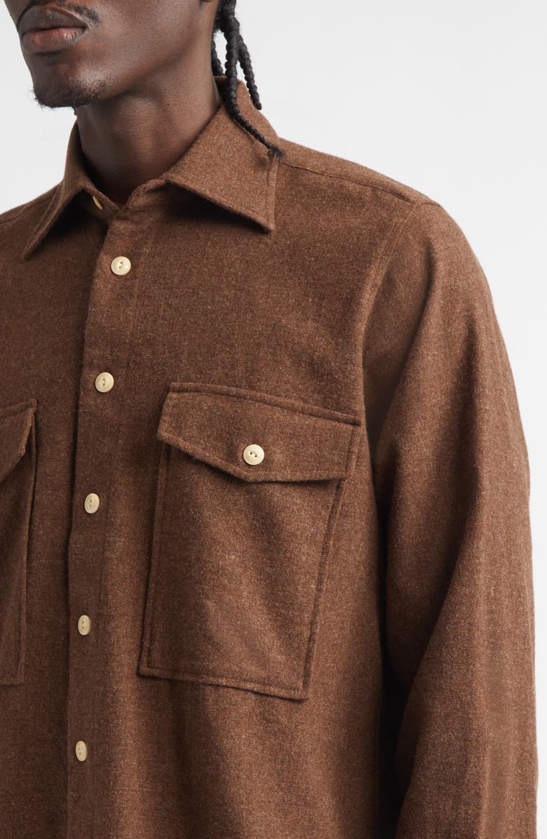 Drake's Relaxed Wool Button-Up Shirt, Alternate, color, Cocoa Brown