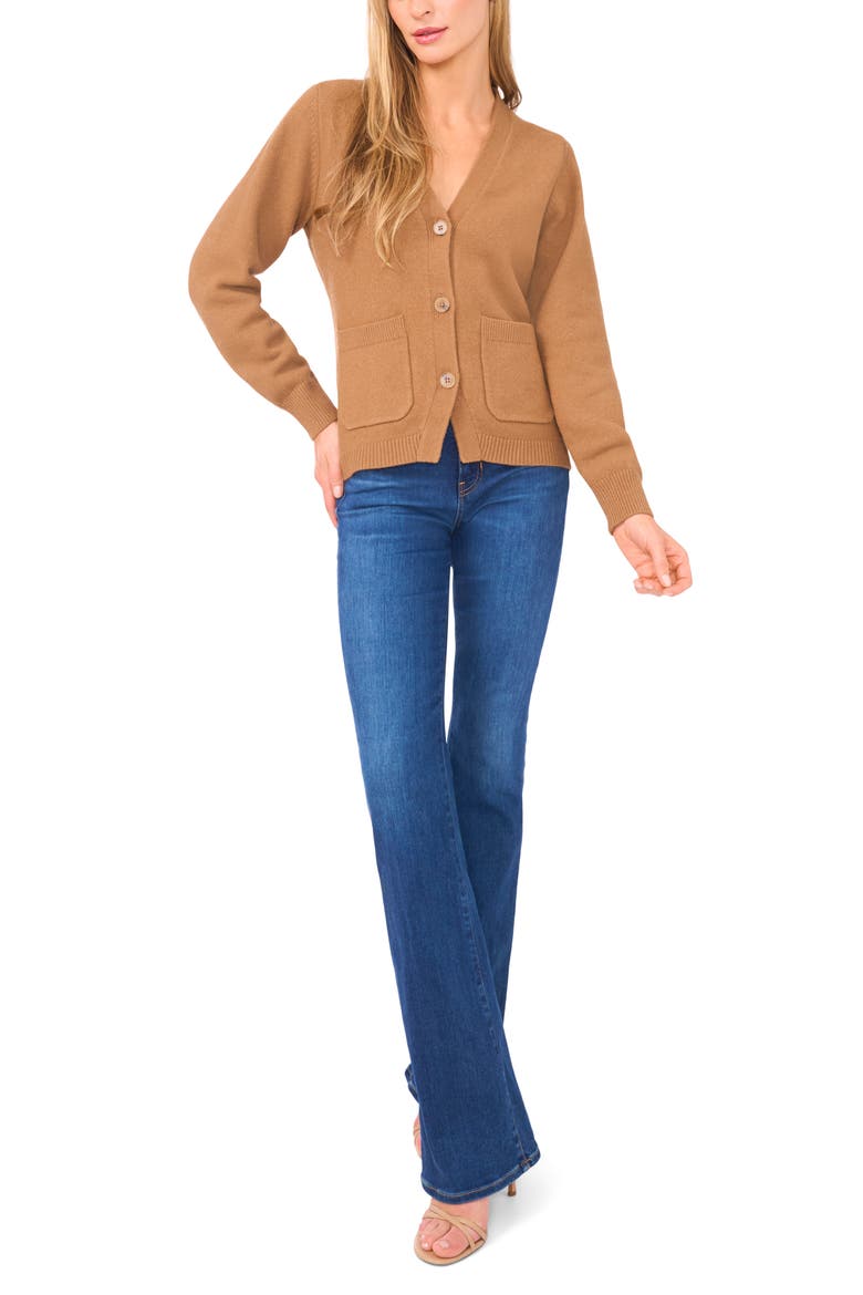 V-Neck Button Front Cardigan, Alternate, color, SWEET COFFEE