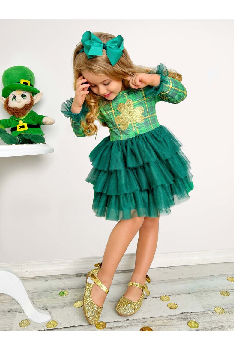 Shimmering Shamrocks Tiered Tutu Dress, Alternate, color, Green
