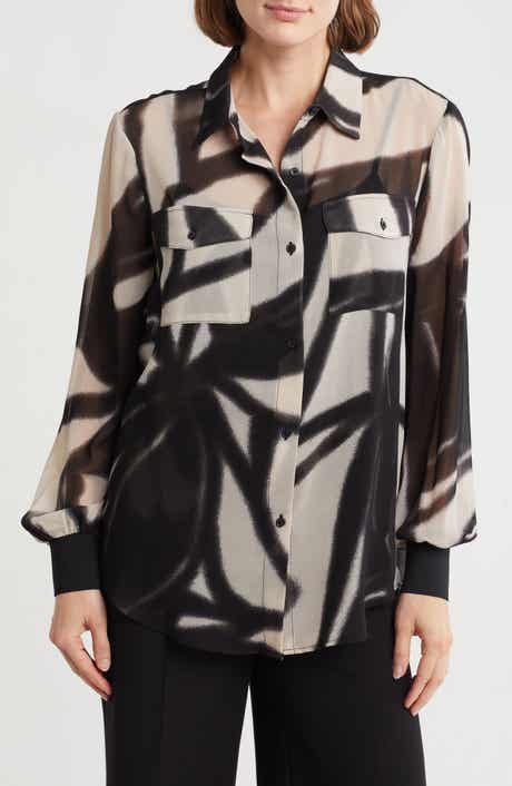 DKNY Abstract Print Chiffon Button-Up Shirt