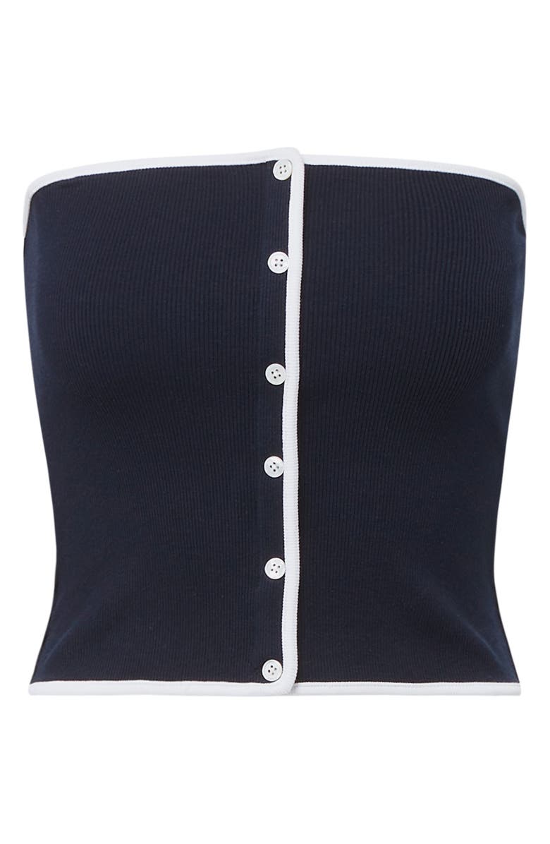 Veronica Beard Valley Strapless Stretch Cotton Knit Top, Alternate, color, Navy