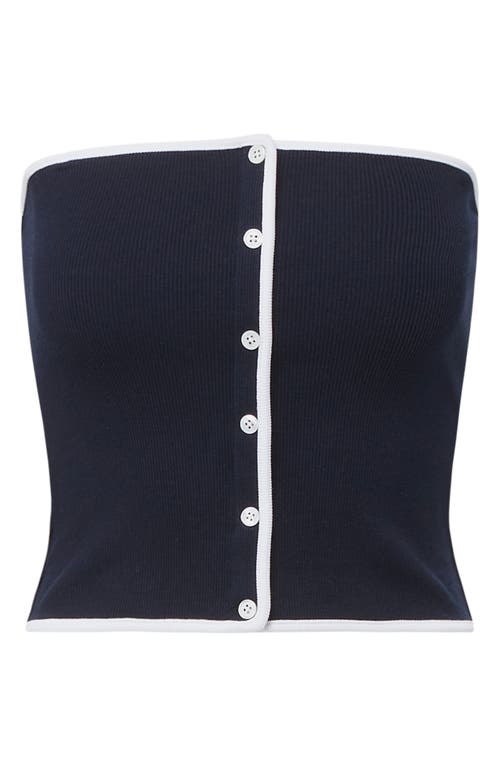 Shop Veronica Beard Valley Strapless Stretch Cotton Knit Top In Navy