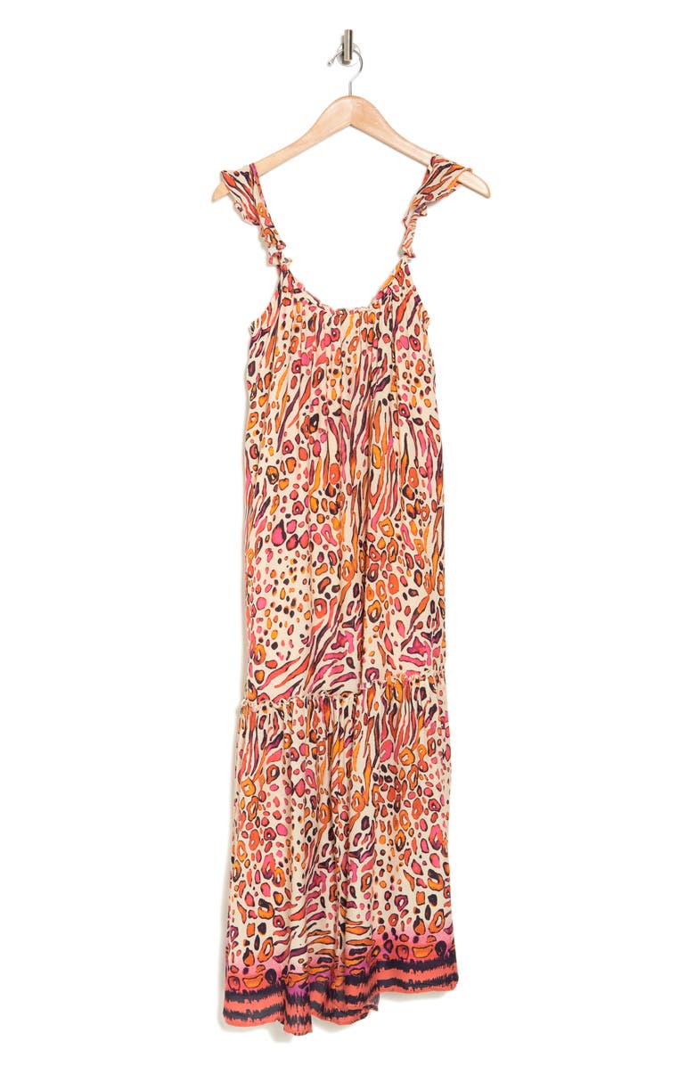 Lovestitch Leopard Print Ruffle Strap Tiered Maxi Dress, Alternate, color, 