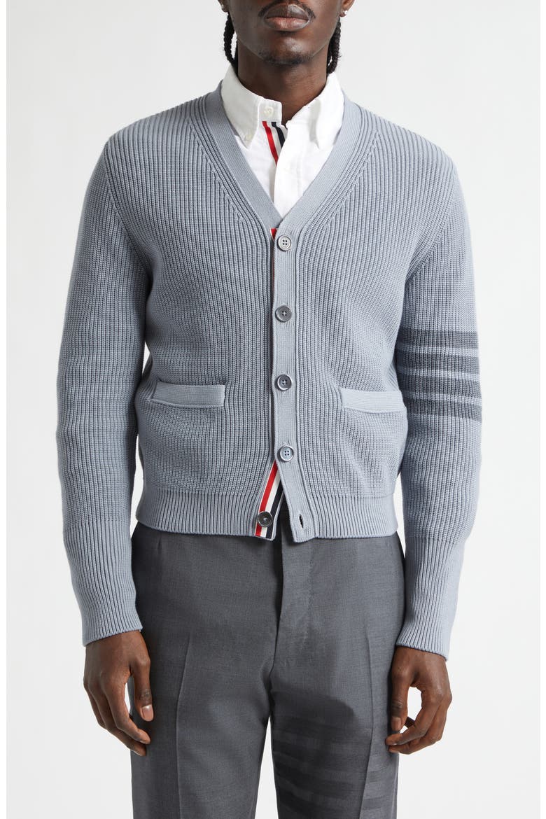 Garment Dyed 4-Bar Cotton Cardigan, Main, color, LIGHT GREY