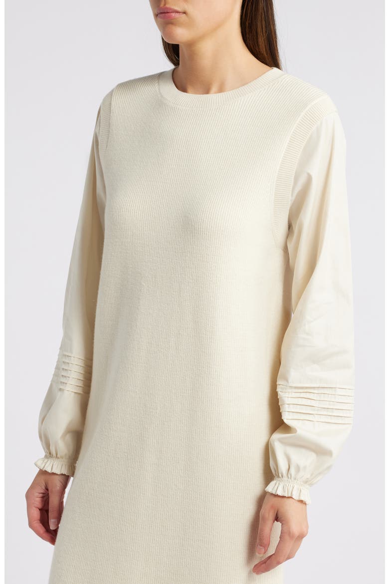 Mixed Media Long Sleeve Sweater Dress, Alternate, color, IVORY DOVE