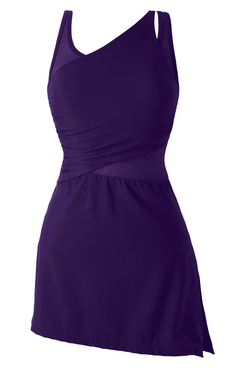 Network News Alina Skirted One-Piece Swimsuit, Alternate, color, MULBERRY