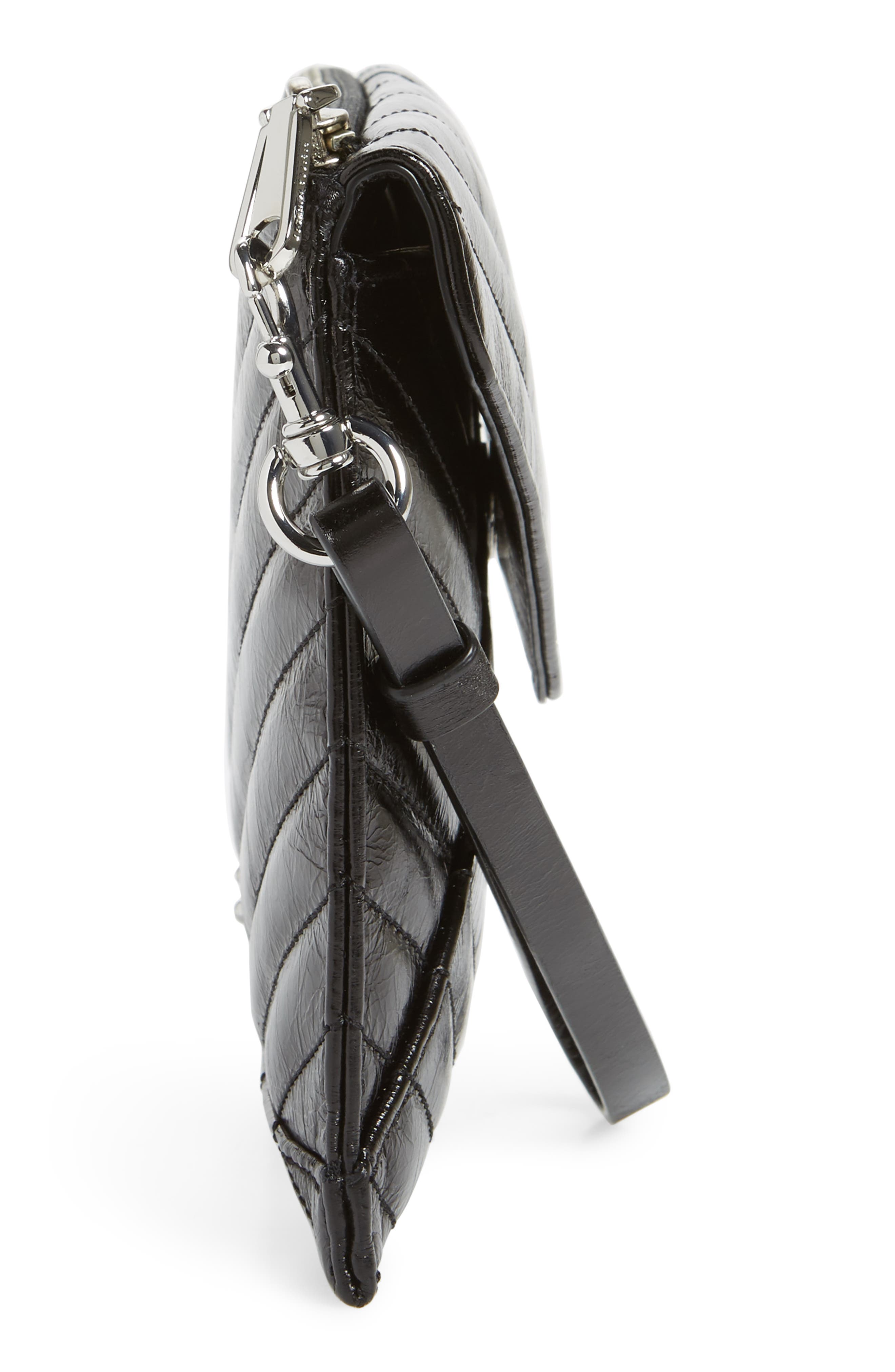 Leo Quilted Leather Clutch, Alternate, color, BLACK