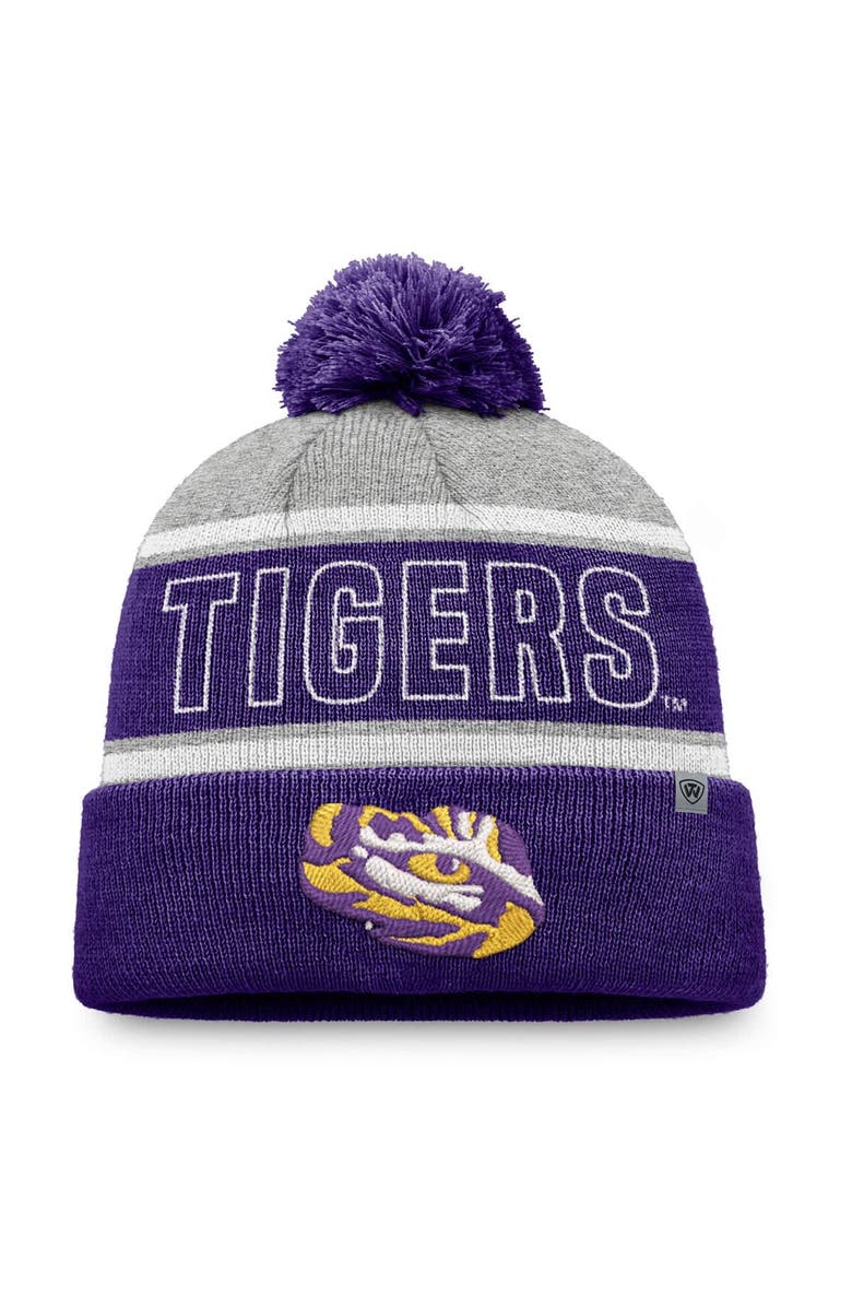TOP OF THE WORLD Men's Top of the World Purple LSU Tigers Two-Tone Cuffed Knit Hat with Pom, Alternate, color, Purple