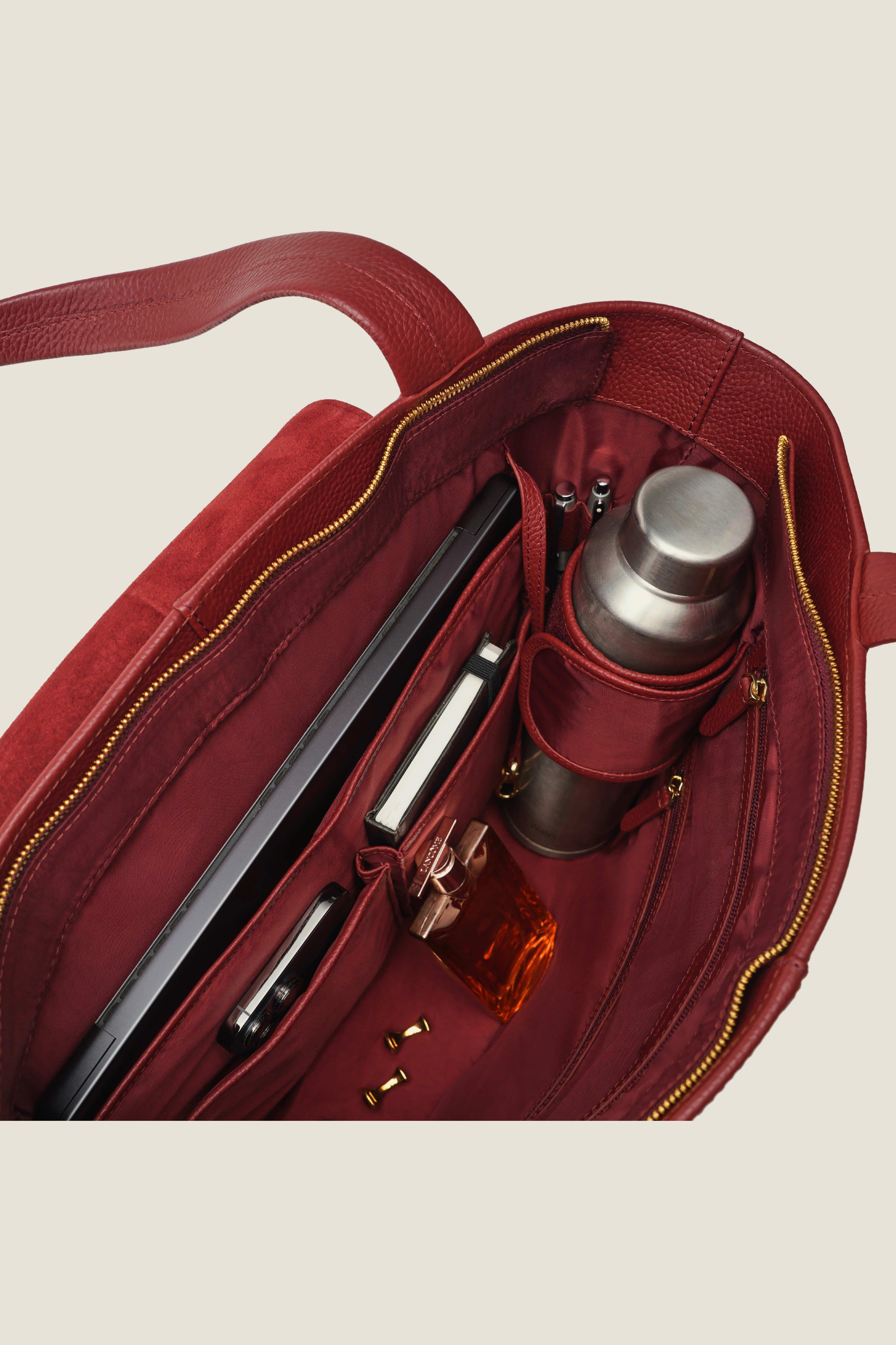 Muse Organized Leather Work Tote, Alternate, color, Burgundy