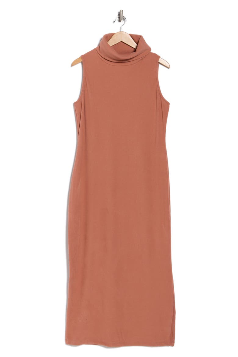 Sleeveless Ribbed Turtleneck Dress, Alternate, color, MOCHA