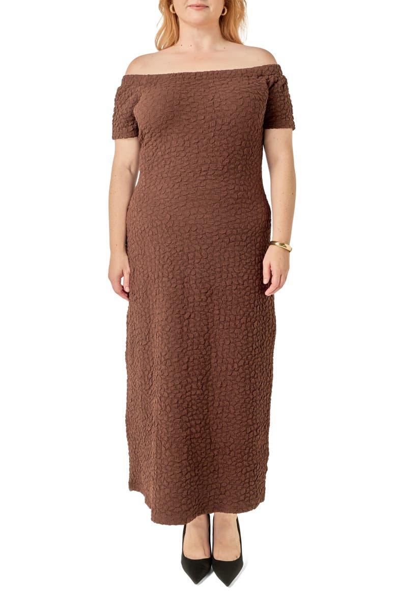 Texture Off the Shoulder Maxi Dress, Main, color, BROWN