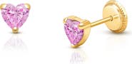 Tiny Blessings 14K Gold 4mm Pink Heart Stud Screw Back Earrings
