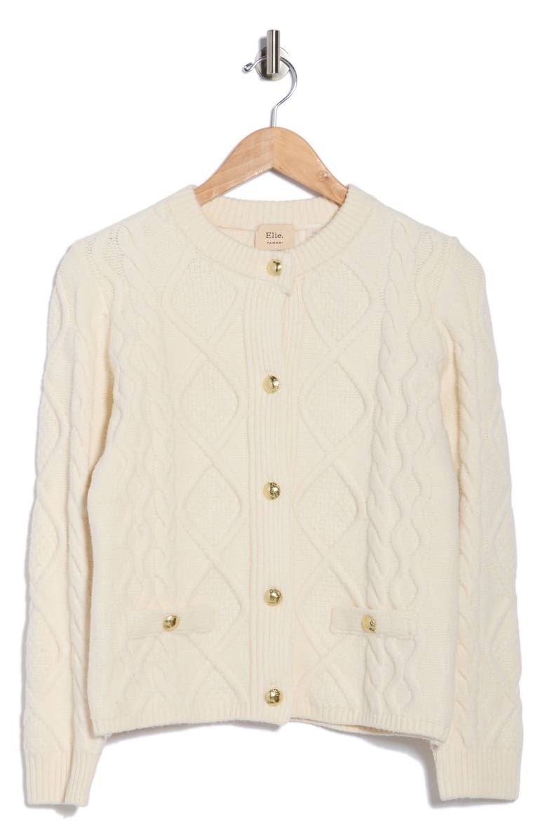 ELIE ELIE TAHARI Crewneck Button Up Cardigan, Alternate, color, Ivory
