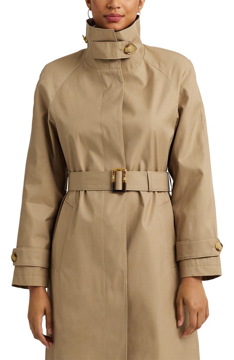 Lauren Ralph Lauren Stand Collar Trench Coat, Alternate, color, Sand