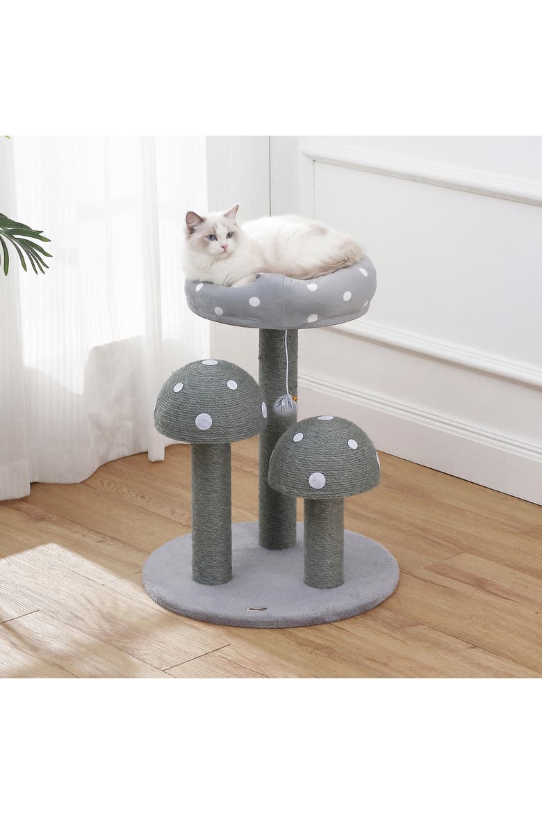 Pixie 3-Tier Cottage Sisal Mushroom Cat Tree with Scratching Posts, Alternate, color, Grey/White point