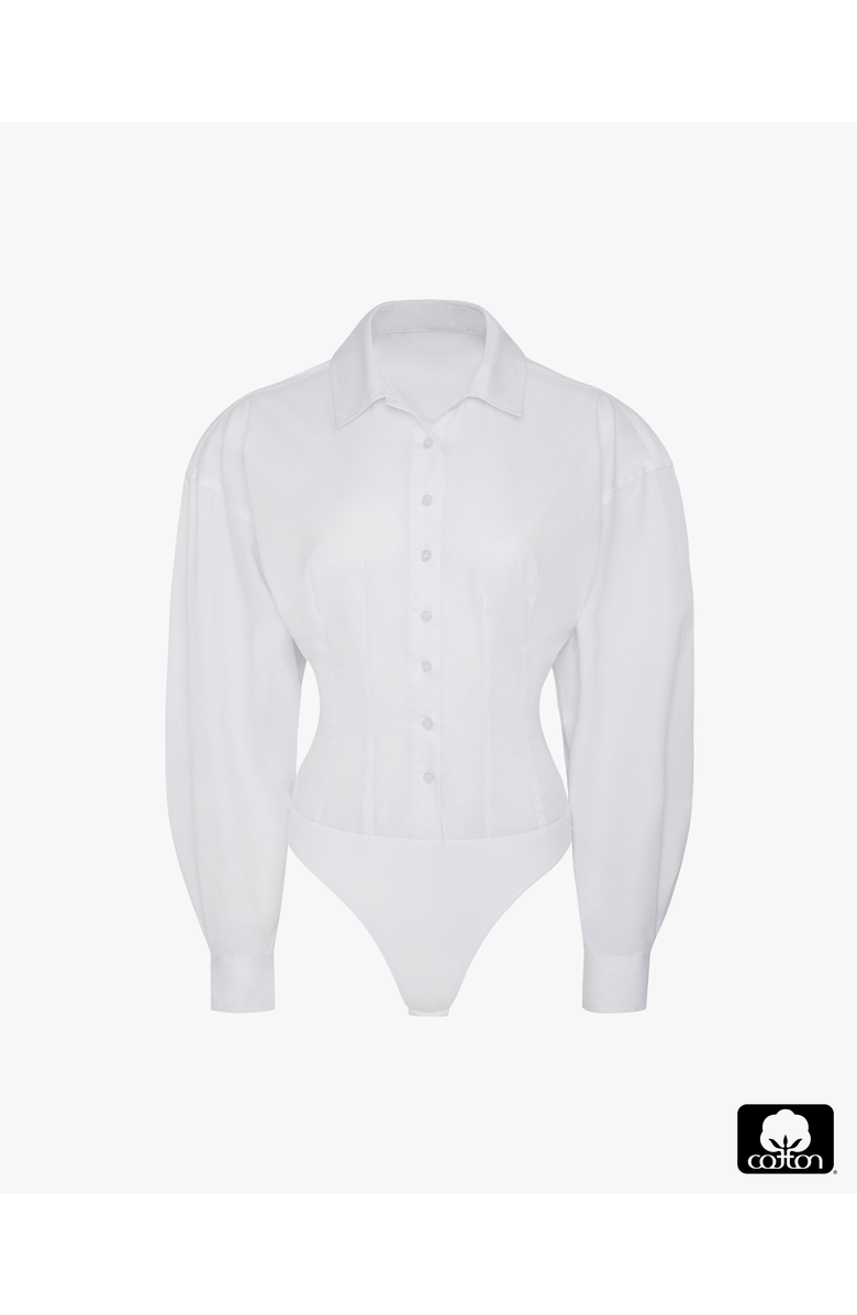 WeWoreWhat Balloon Sleeve Button Up Bodysuit, Alternate, color, White