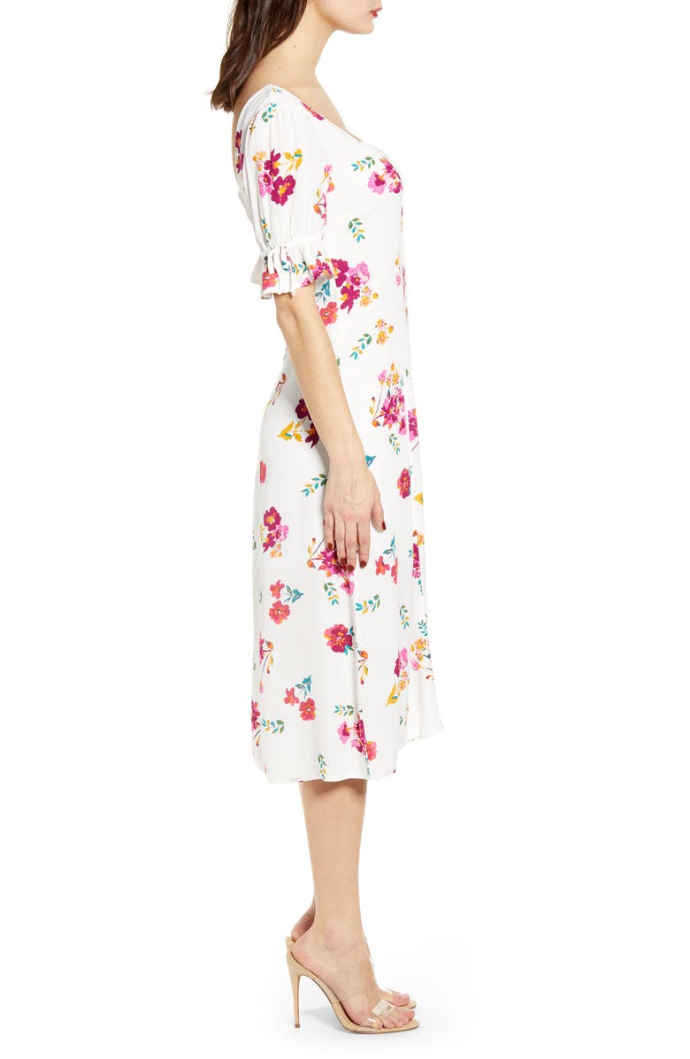 Row A Floral Print Front Button Midi Dress, Alternate, color, 