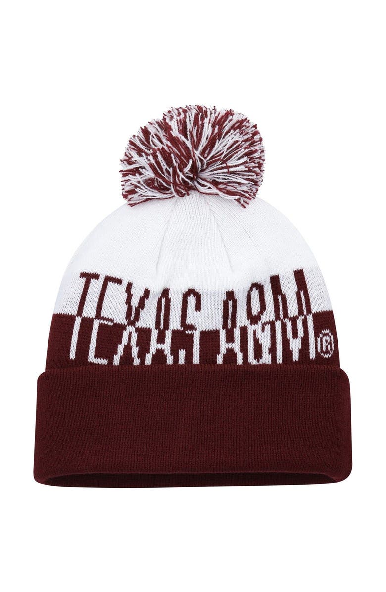 adidas Men's adidas Maroon/White Texas A&M Aggies Colorblock Cuffed Knit Hat with Pom, Main, color, 