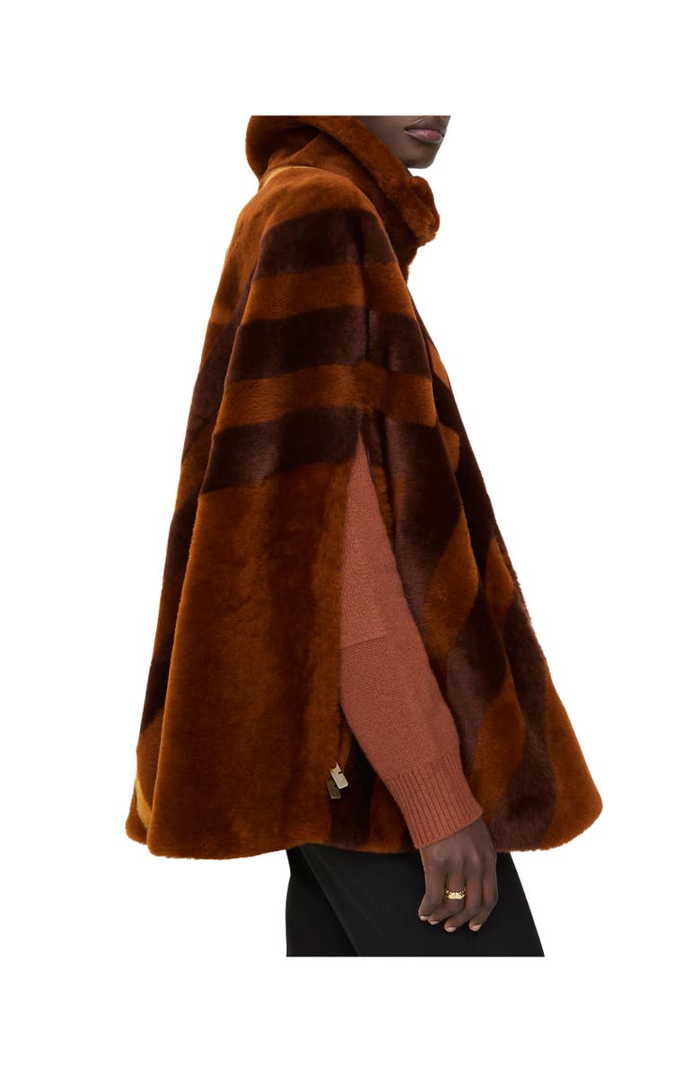 Burberry Check Intarsia Shearling Cape, Alternate, color, 