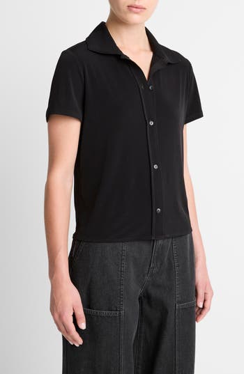 Vince Short Sleeve Button Up Shirt In Black