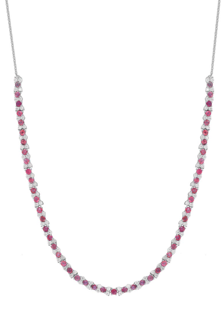18-Inch Sterling Silver Ruby and Diamond Necklace, Alternate, color, RED