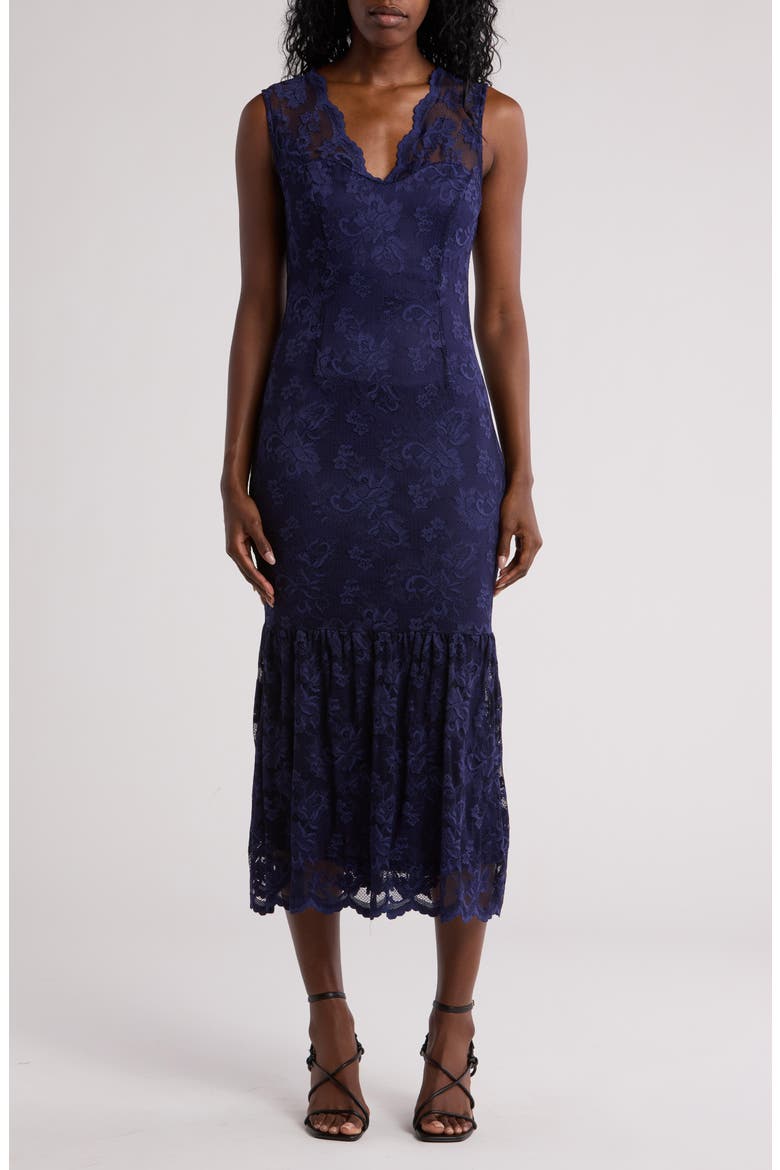 Scallop Lace Sleeveless Midi Dress, Main, color, NAVY