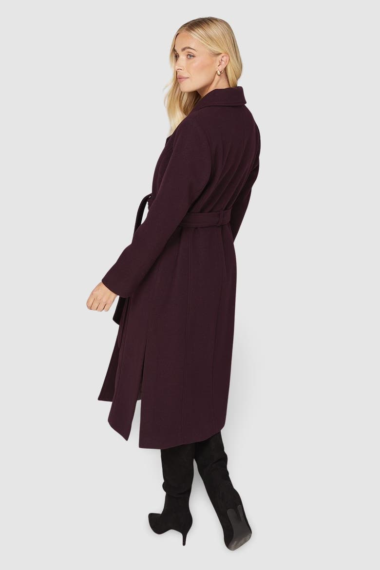 Petite Longline Belted Coat, Alternate, color, Berry