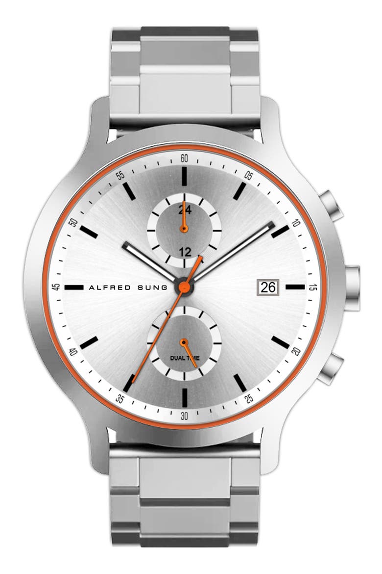 Dual Time Bracelet Strap Watch, 42.5mm, Main, color, SILVER