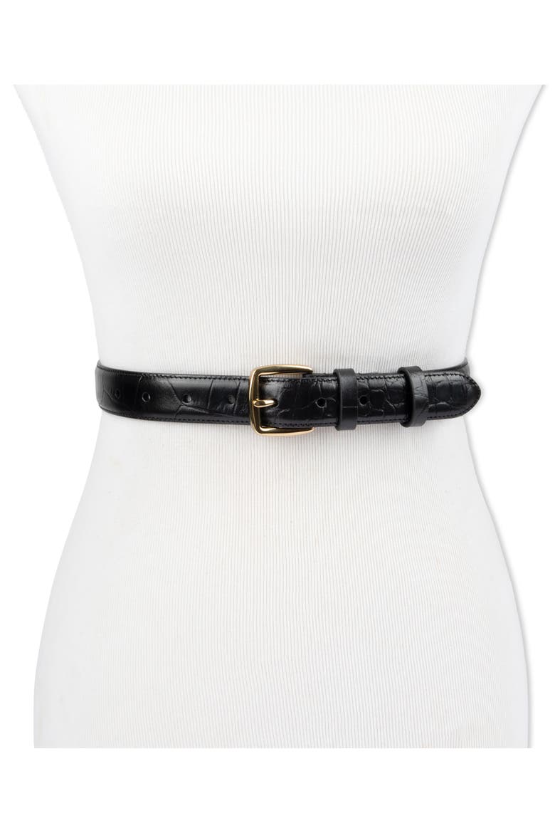 Feather Edge Leather Belt, Alternate, color, BLACK CROC