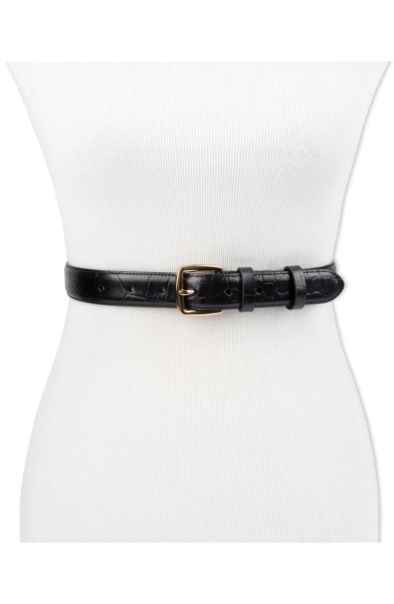 Cole Haan Feather Edge Leather Belt, Alternate, color, Black Croc