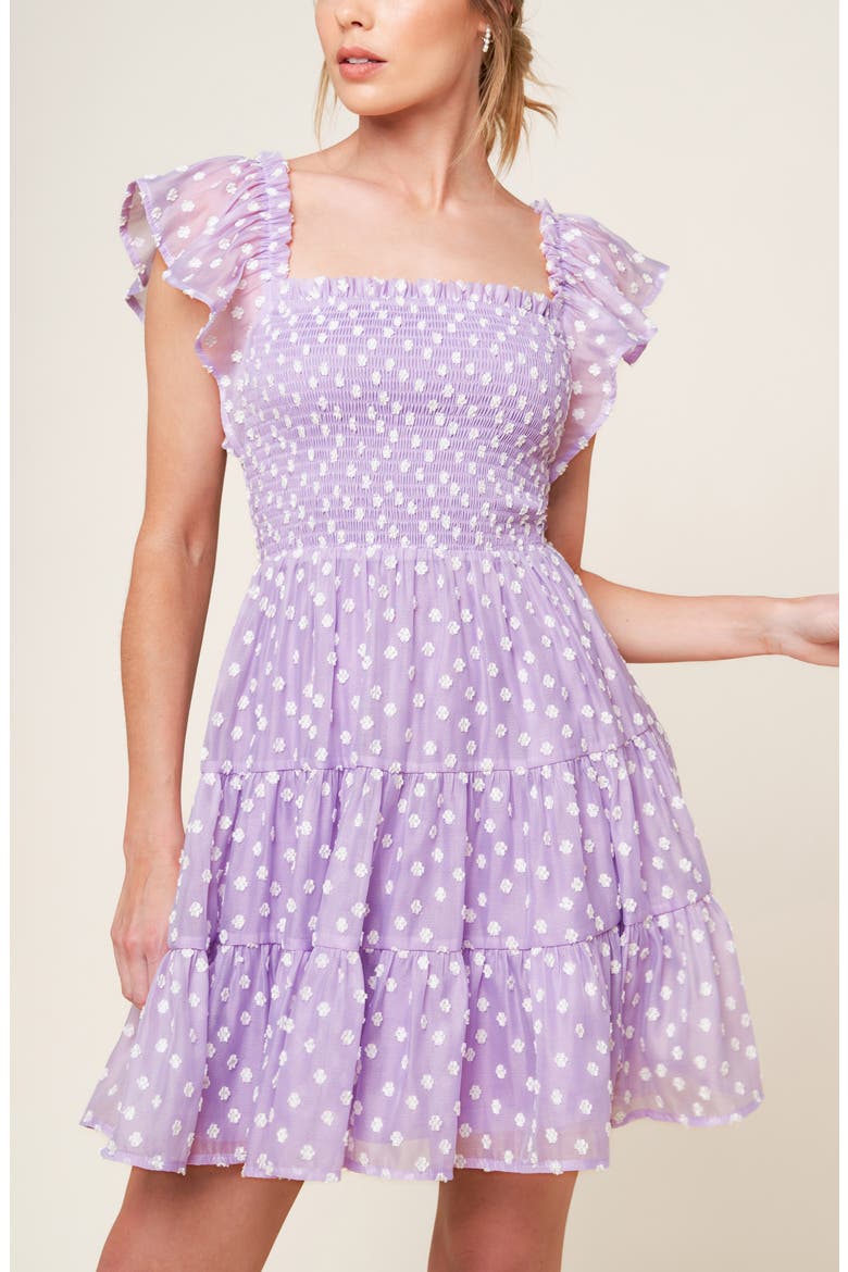 Textured Frilly Sleeve Minidress, Alternate, color, LAVENDER