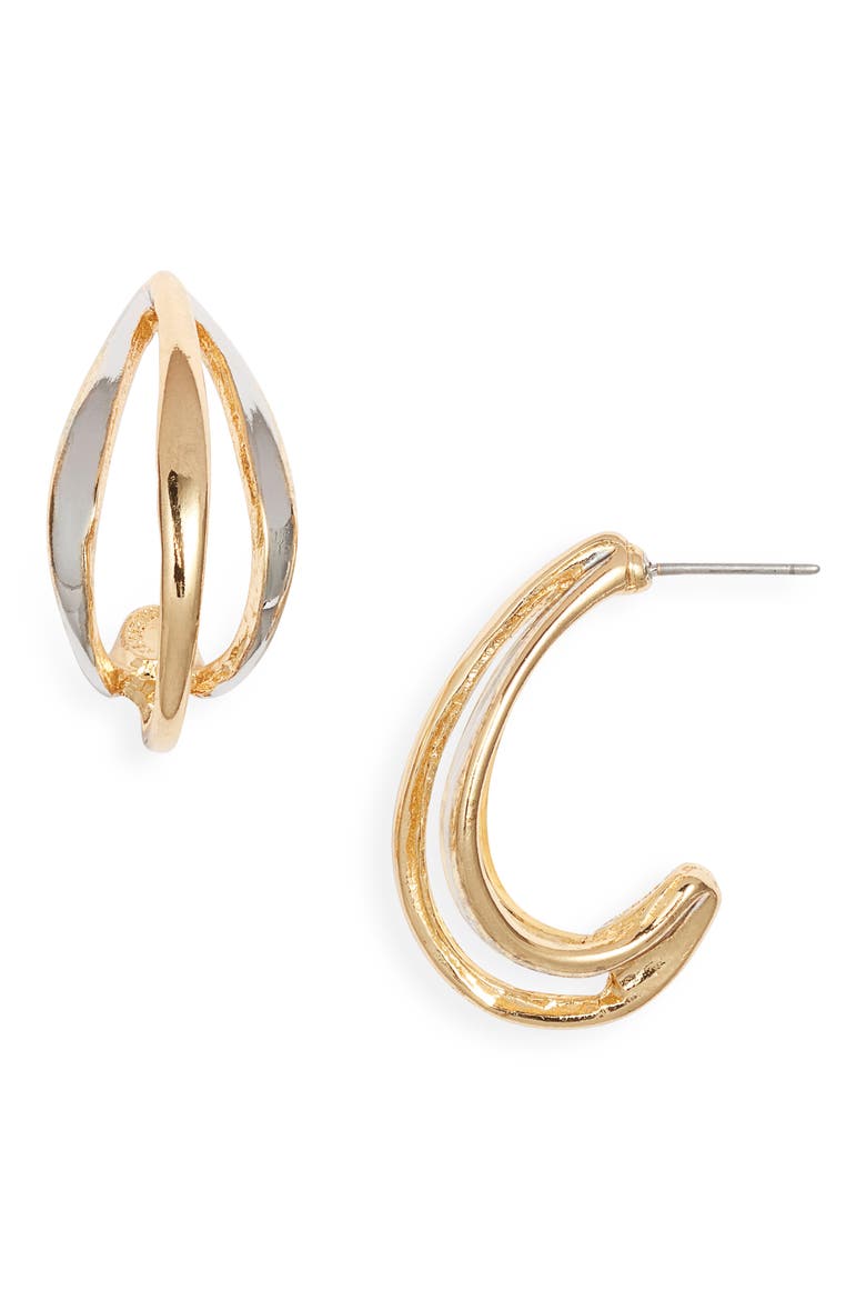 Two-Tone Hoop Earrings, Main, color, TWO TONE