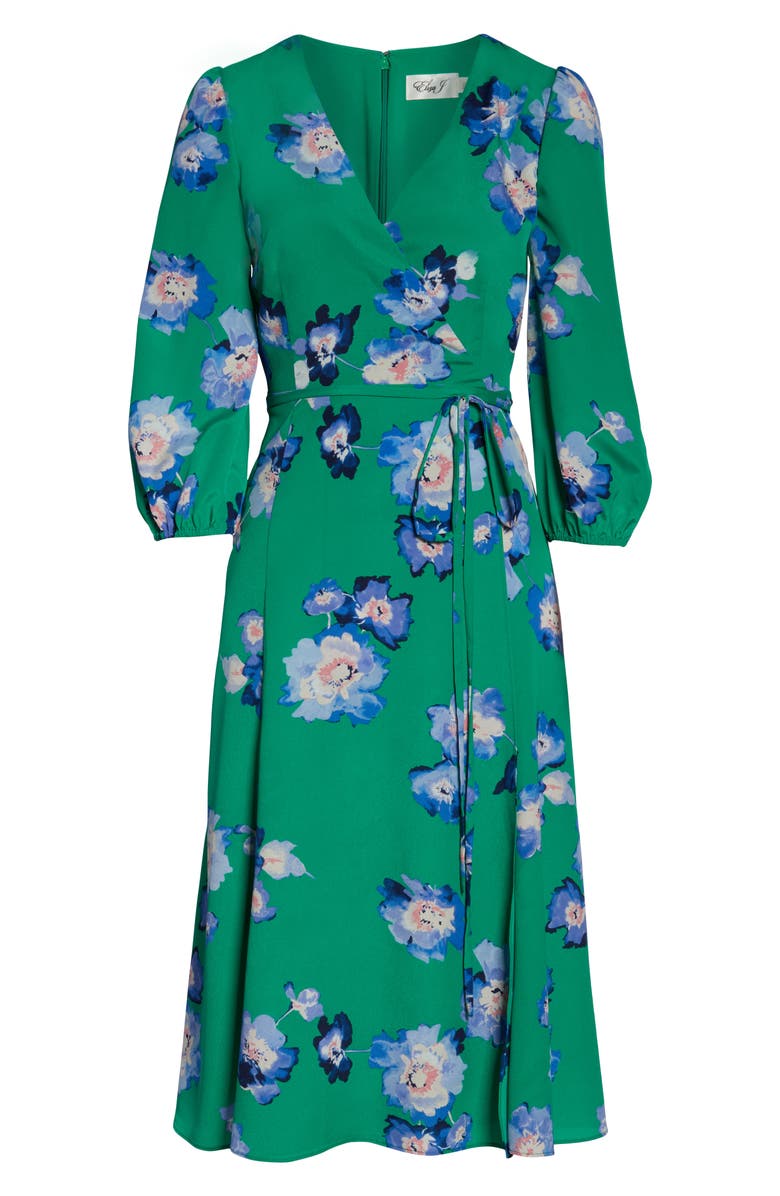 Eliza J Blouson Sleeve Wrap Midi Dress, Alternate, color, 