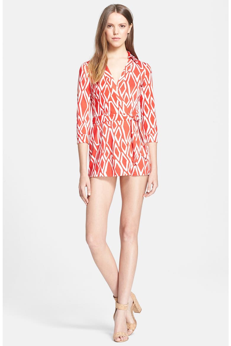 'Celeste' Silk Jersey Romper, Main, color, IKAT STAMP CORAL