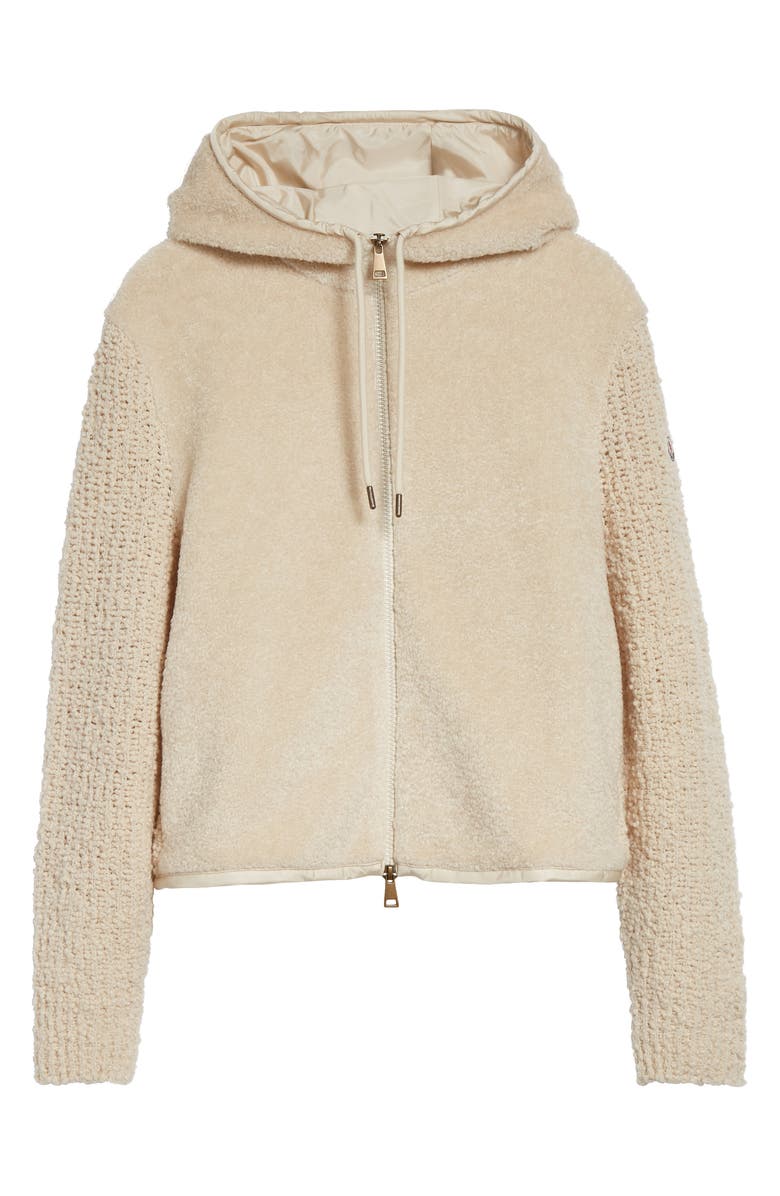 Moncler Hooded Mixed Media Cardigan, Main, color, Ivory/ White