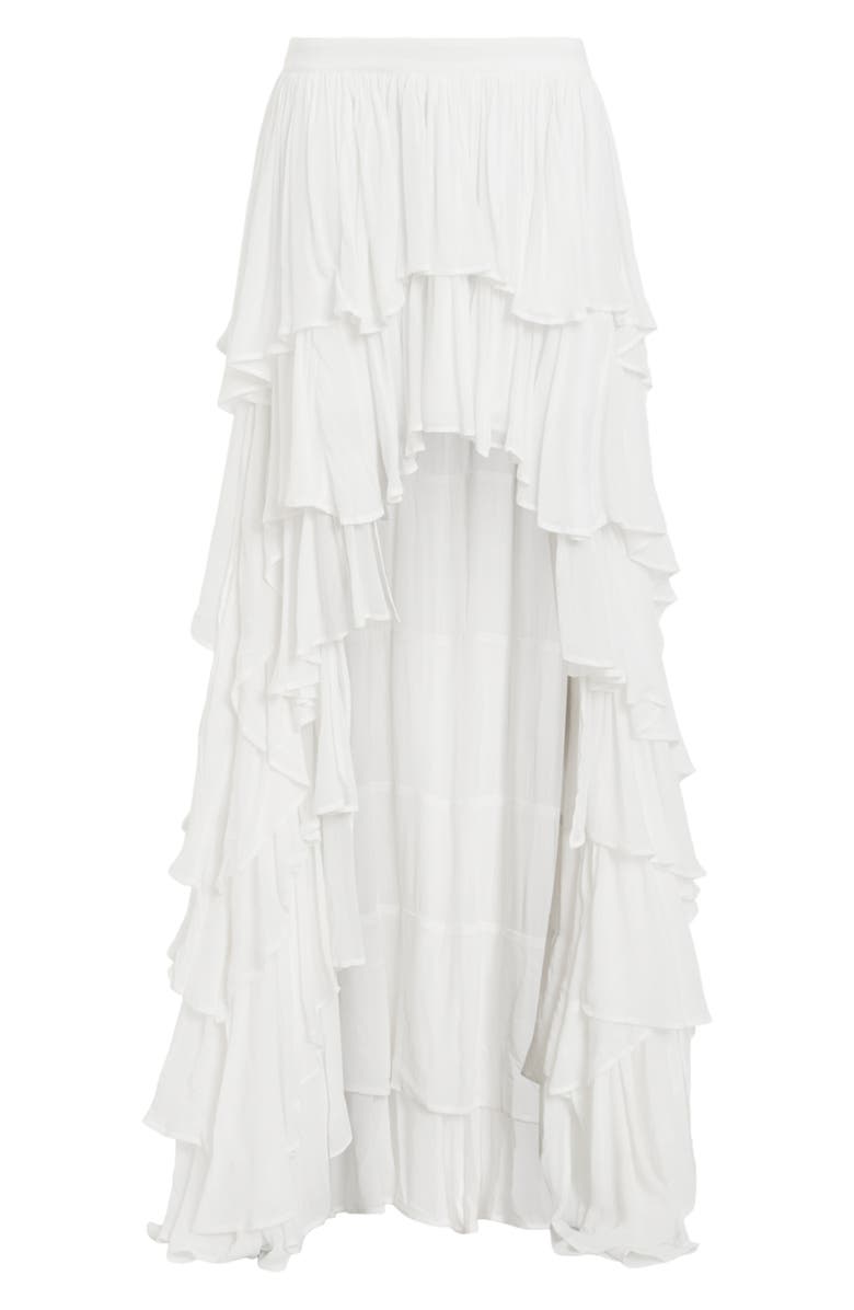 AllSaints Cavarly Layered Ruffle High-Low Maxi Skirt, Alternate, color, Snow White