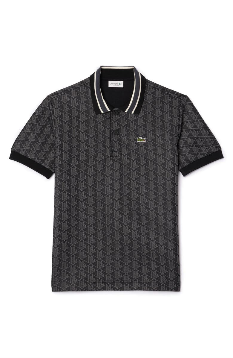 Lacoste Monogram Jacquard Polo, Alternate, color, Black Graphite