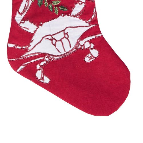C & F Home C&f Home 8.5" X 20" Holiday Crab Holding Holly Branch Christmas Stocking In Red