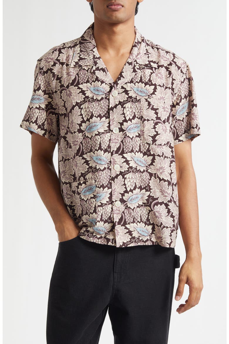Wisteria Short Sleeve Cotton & Silk Button-Up Shirt, Main, color, MAUVE