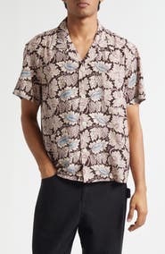 Bode Wisteria Short Sleeve Cotton & Silk Button-Up Shirt