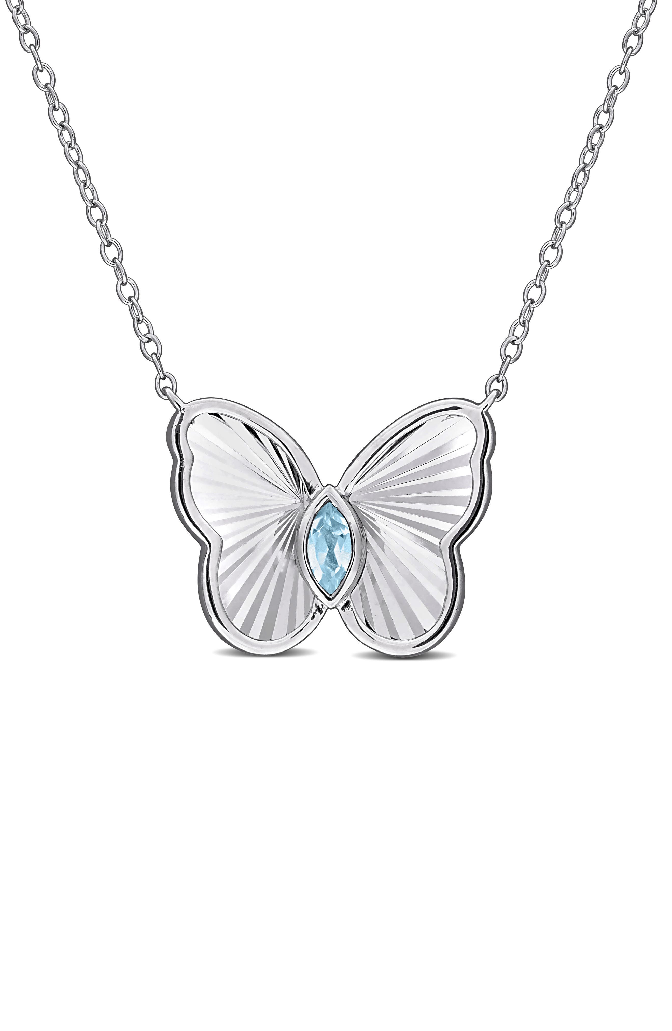 DELMAR Marquise Cut Created Alexandrite Butterfly Pendant Necklace