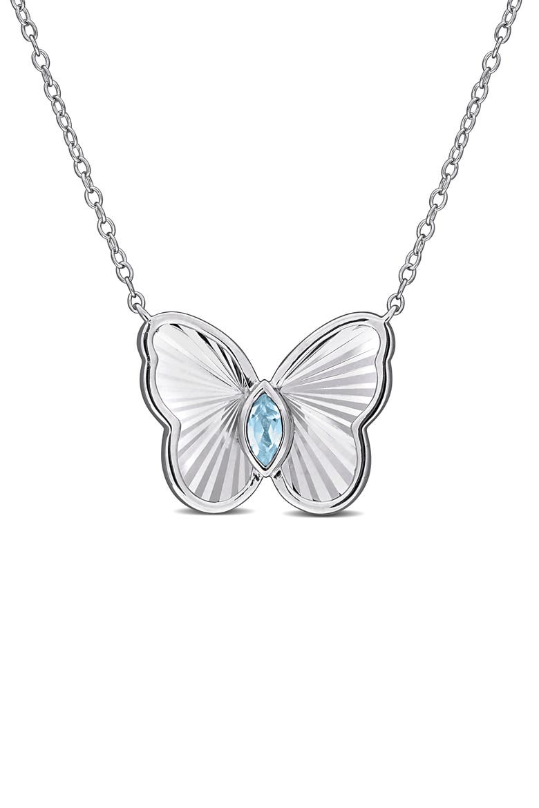 Marquise Cut Created Alexandrite Butterfly Pendant Necklace, Main, color, BLUE