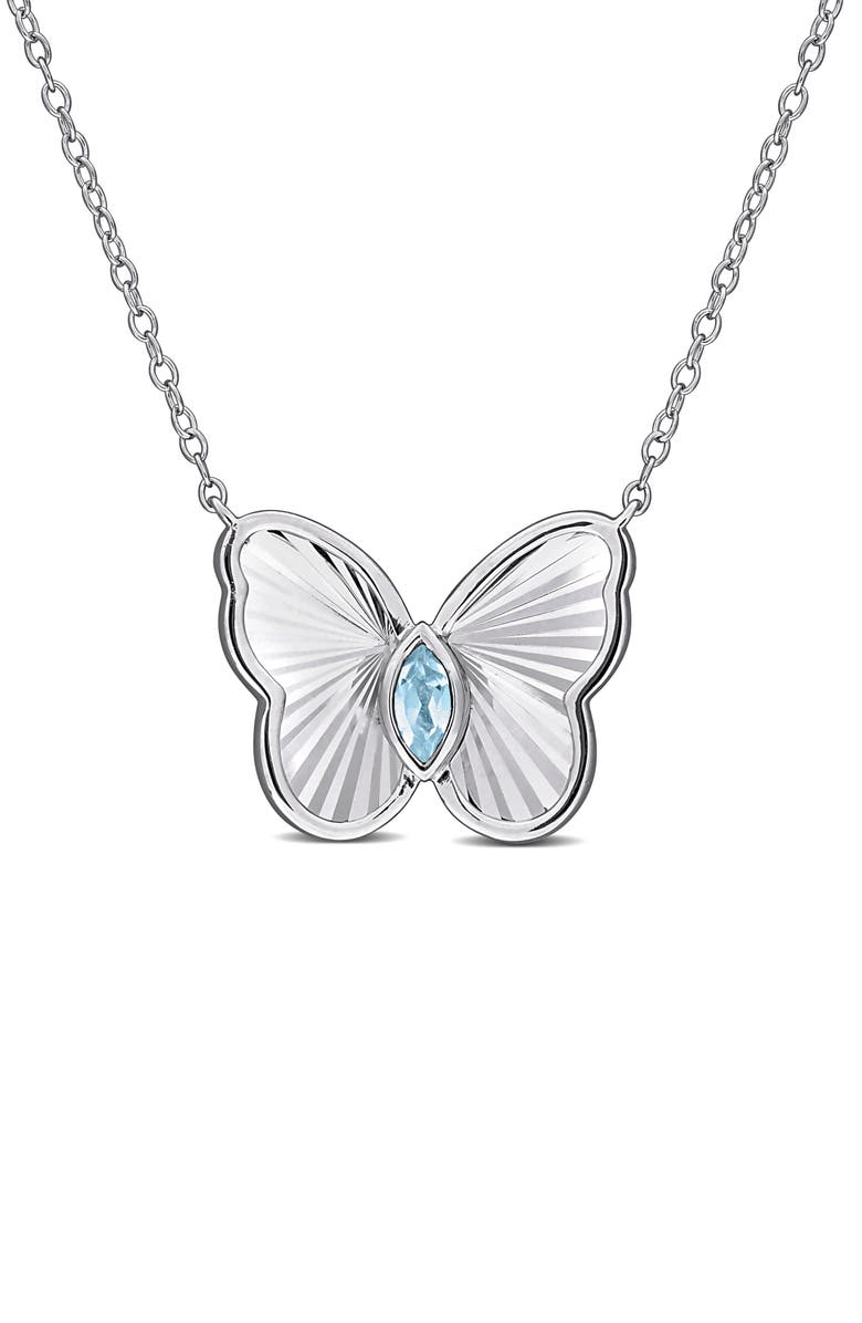 DELMAR Marquise Cut Created Alexandrite Butterfly Pendant Necklace, Main, color, Blue