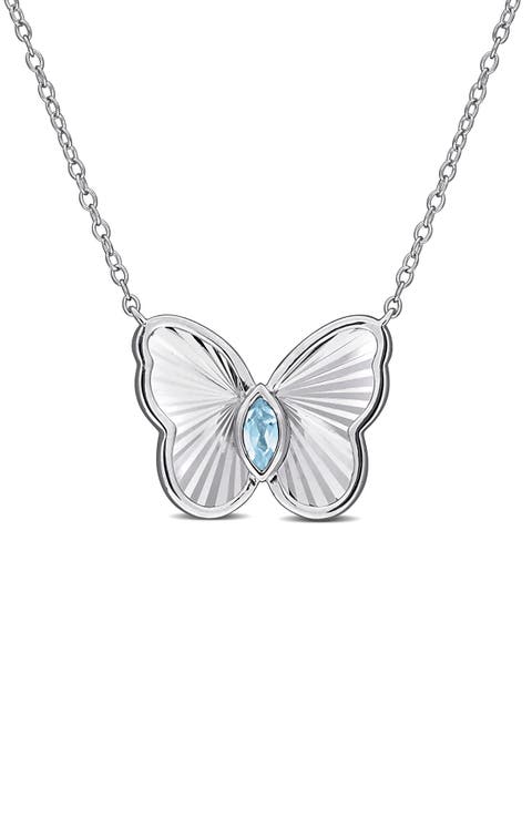 Marquise Cut Created Alexandrite Butterfly Pendant Necklace