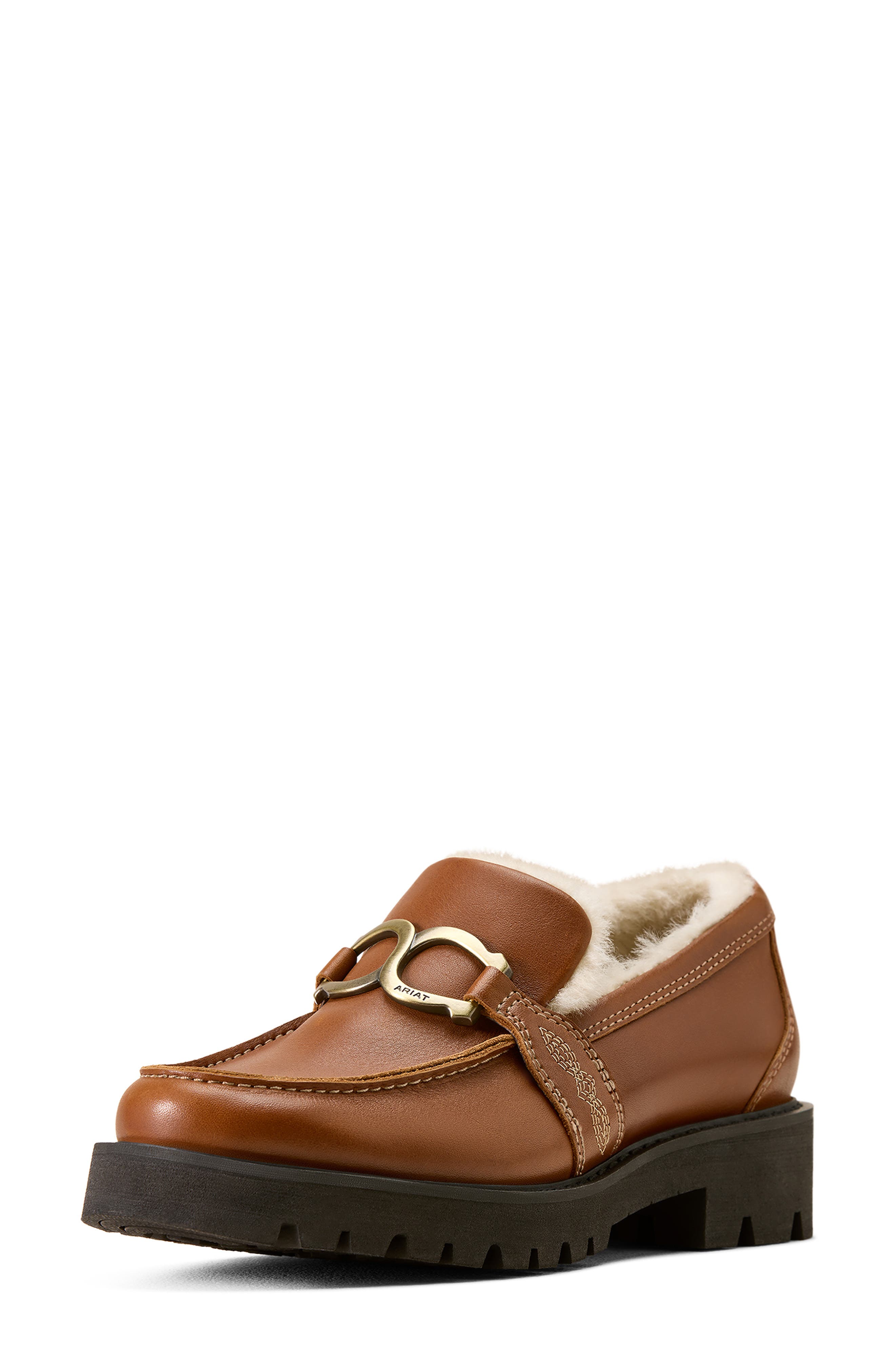 Stratford Faux Shearling Lined Leather Loafer, Alternate, color, AGED COGNAC