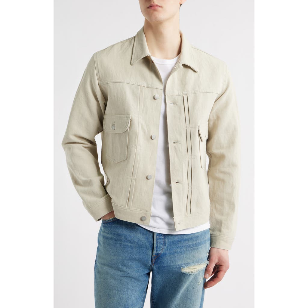 EDWIN Tan Cotton & Linen Twill Trucker Jacket in Ecru  product