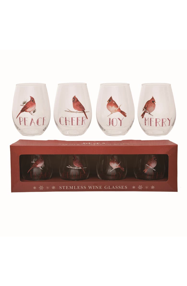 Transpac Clear Christmas Stemless Wine Glasses Set of 4, Main, color,