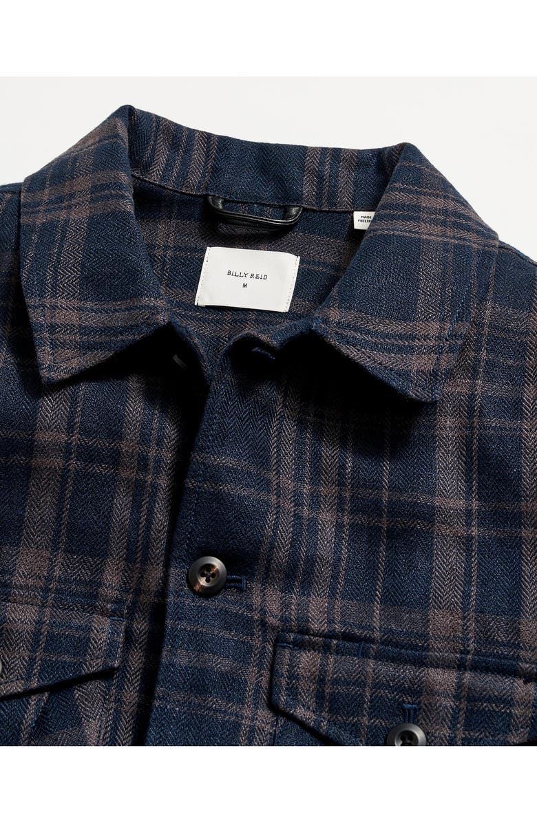 Billy Reid Plaid Linen Trucker Jacket, Alternate, color, Carbon Blue Multi